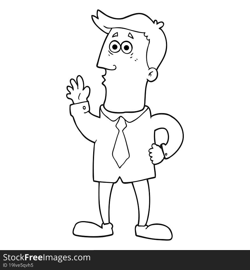 freehand drawn black and white cartoon businessman