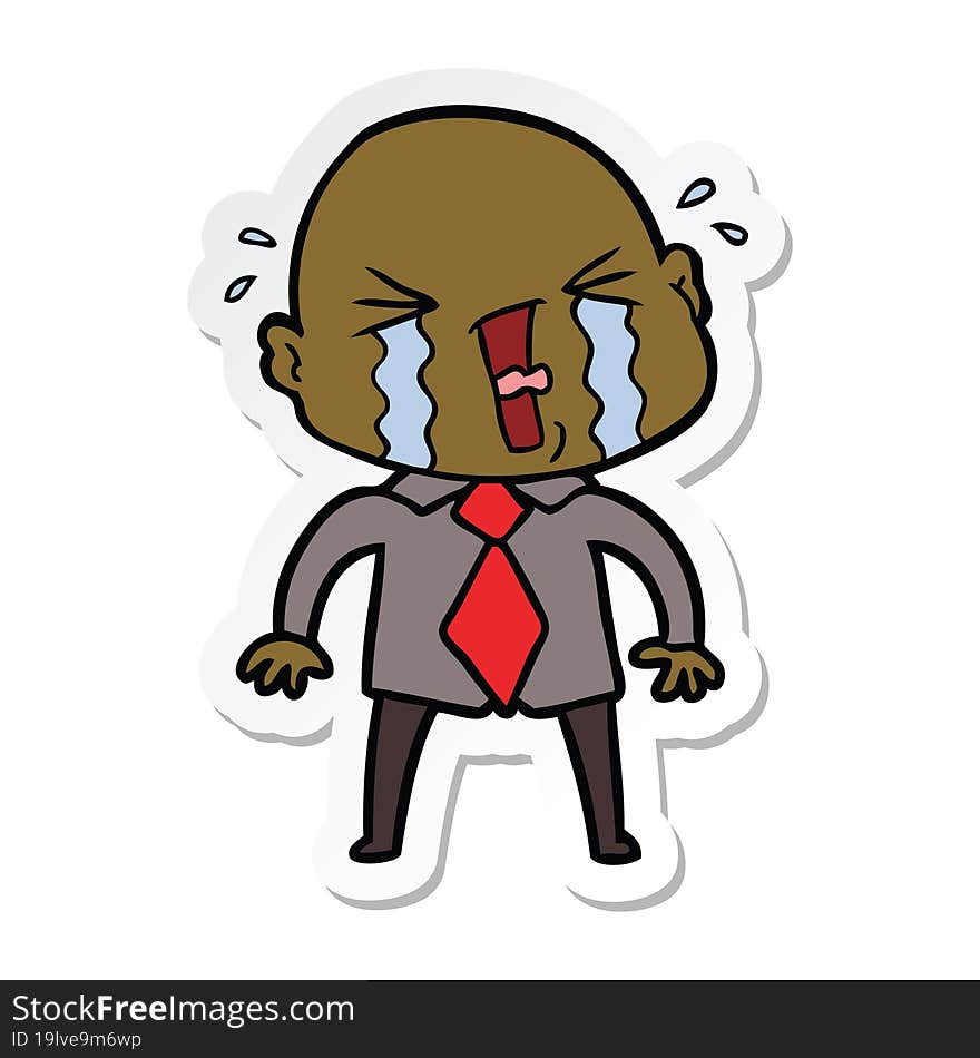 sticker of a cartoon crying bald man