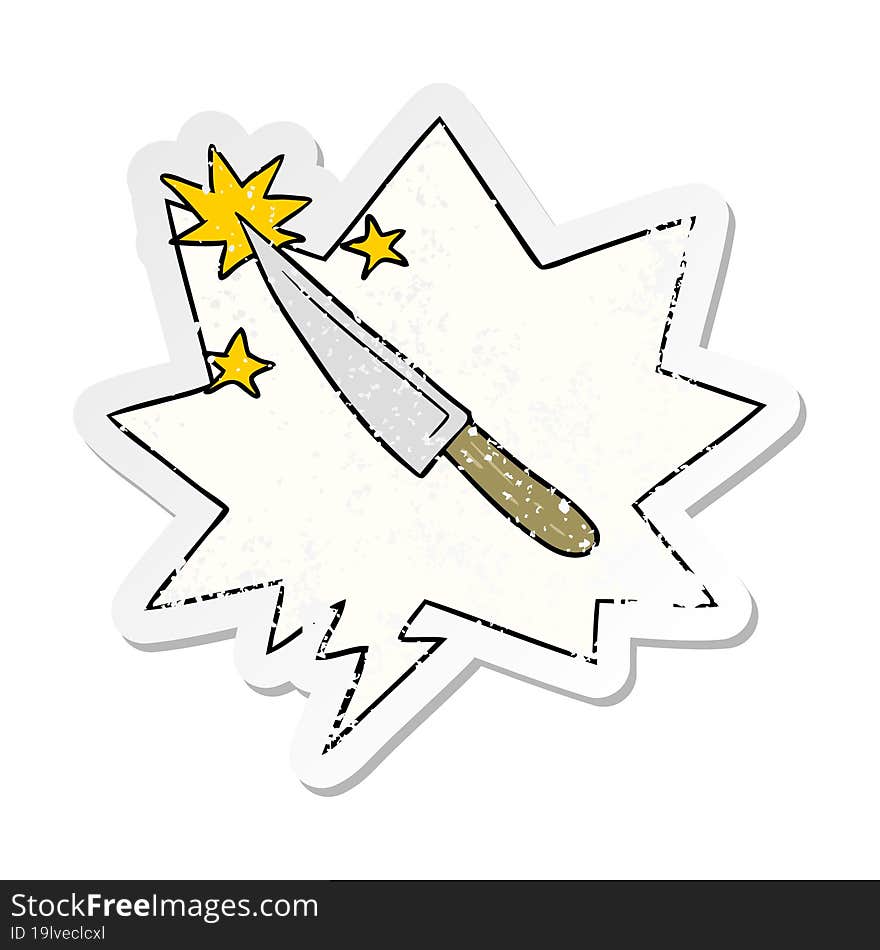 Cartoon Sharp Kitchen Knife And Speech Bubble Distressed Sticker