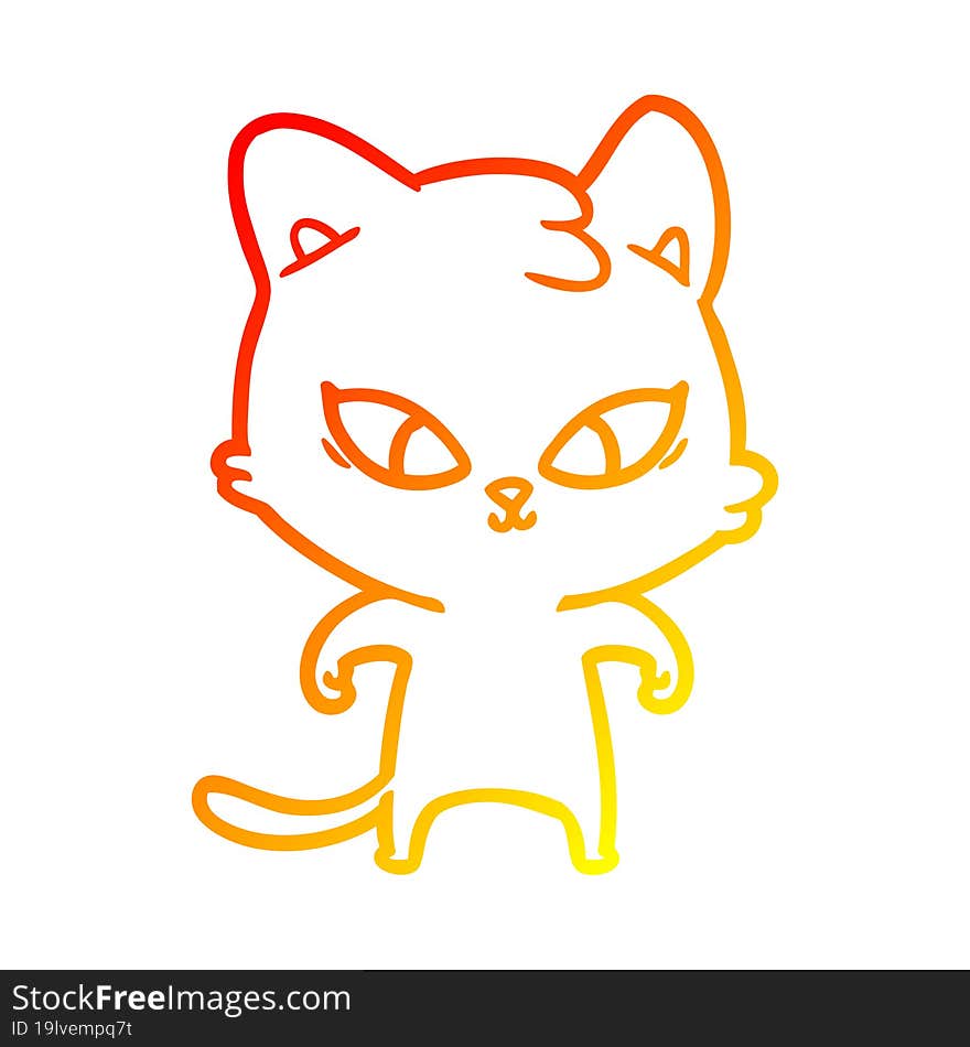 Warm Gradient Line Drawing Cute Cartoon Cat