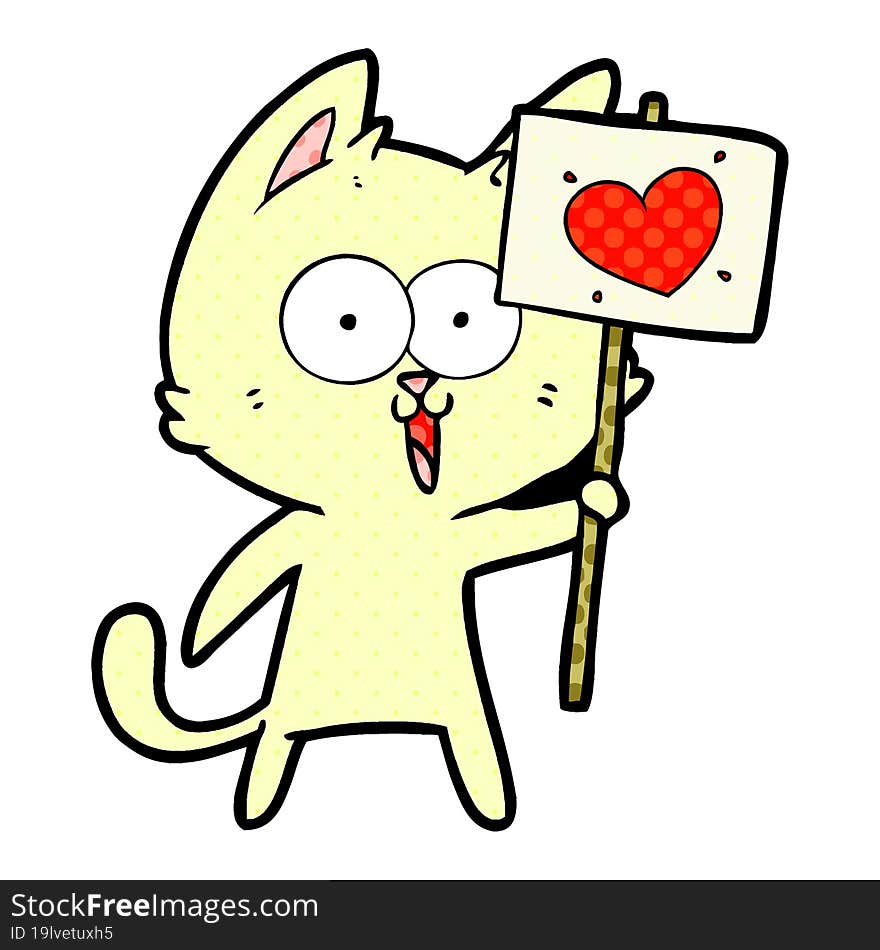 funny cartoon cat with love heart sign. funny cartoon cat with love heart sign