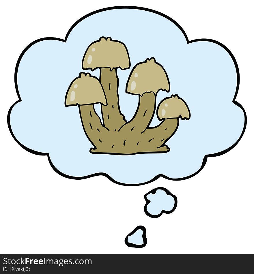 cartoon mushrooms and thought bubble