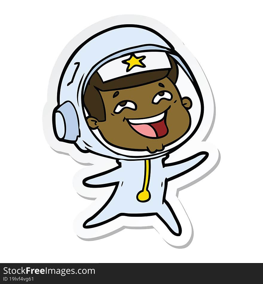 sticker of a cartoon laughing astronaut