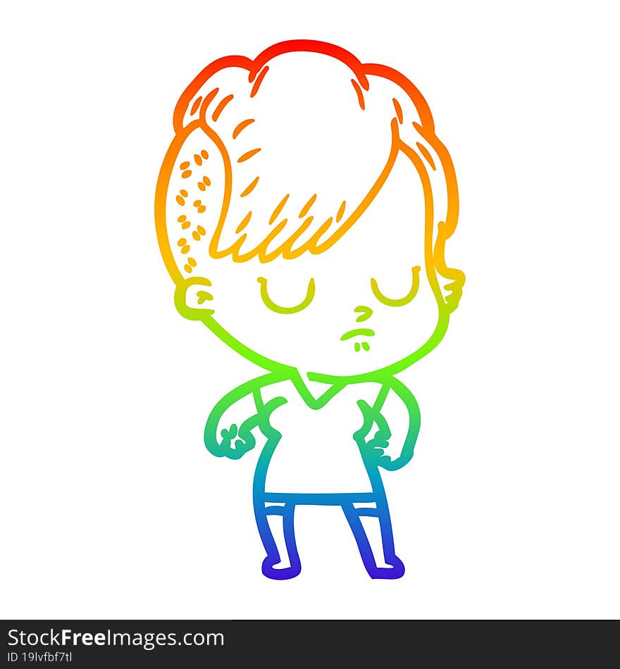 rainbow gradient line drawing of a cartoon woman