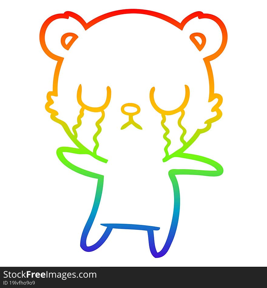 rainbow gradient line drawing crying polar bear cartoon