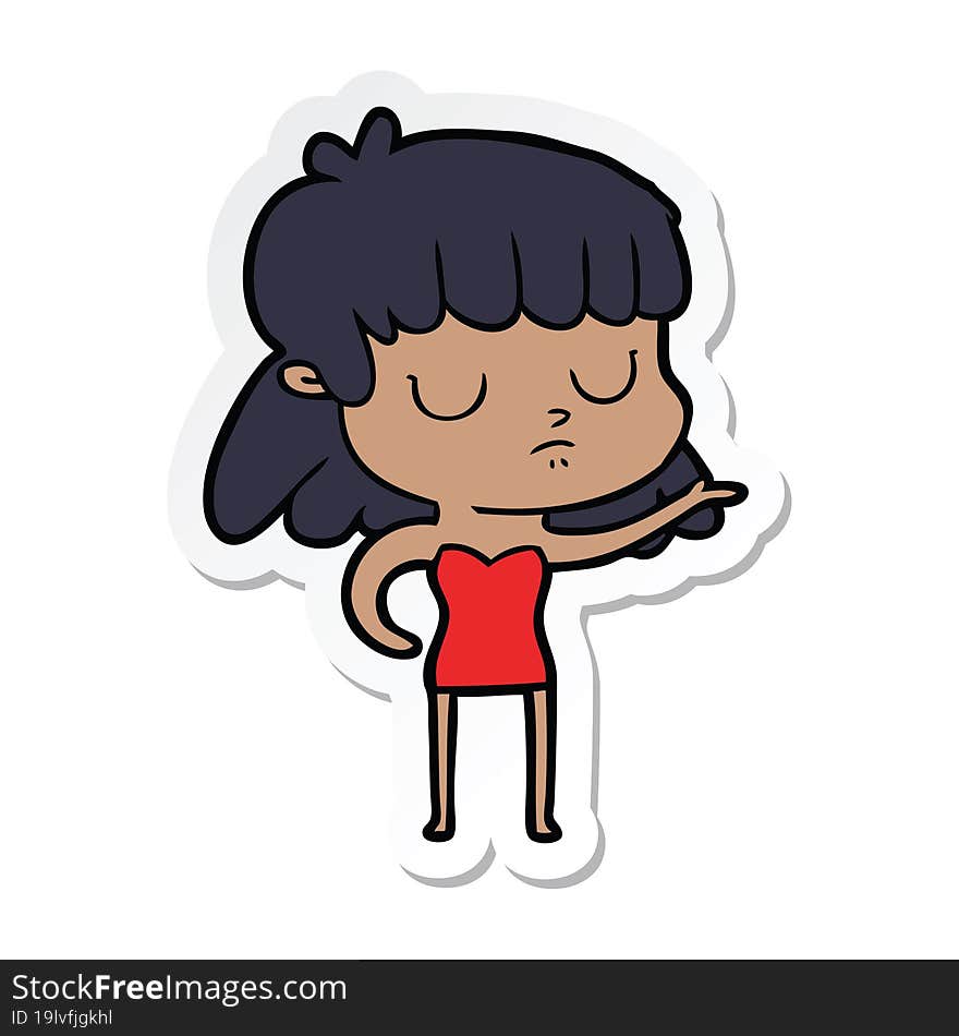 sticker of a cartoon indifferent woman