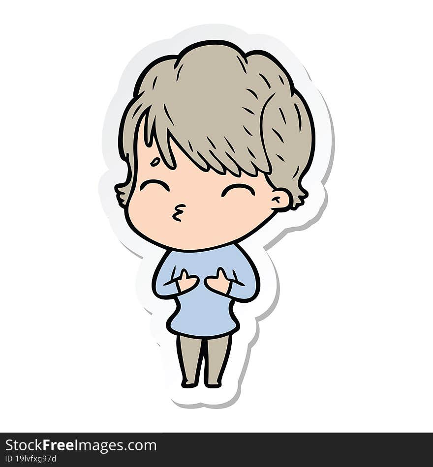 sticker of a cartoon woman thinking