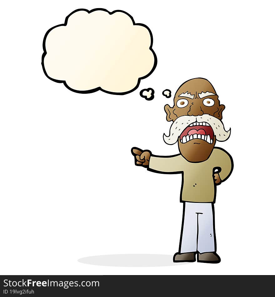 cartoon angry old man with thought bubble