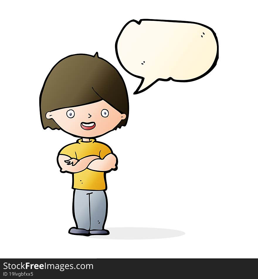 cartoon man with crossed arms with speech bubble