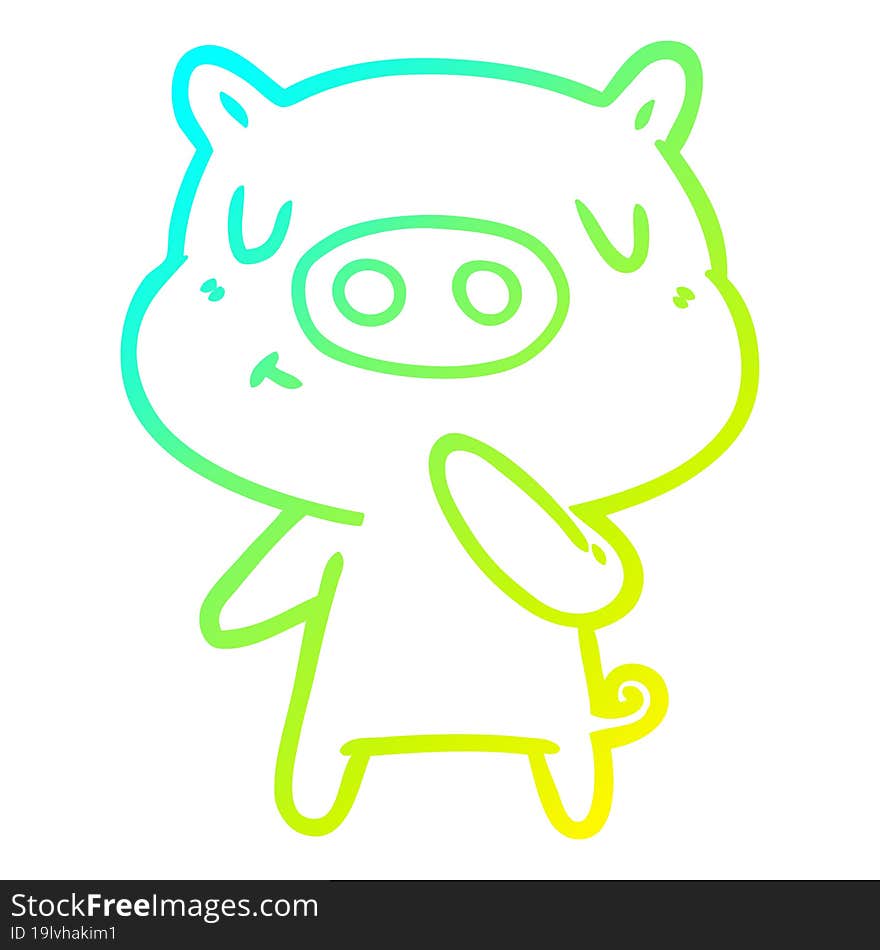 cold gradient line drawing cartoon content pig