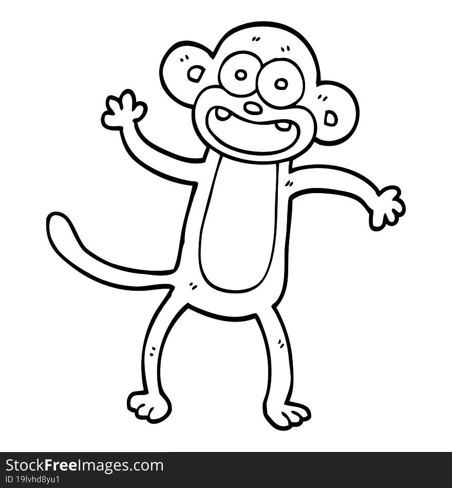 line drawing cartoon waving monkey