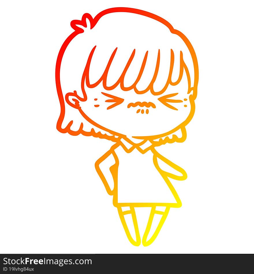 warm gradient line drawing annoyed cartoon girl