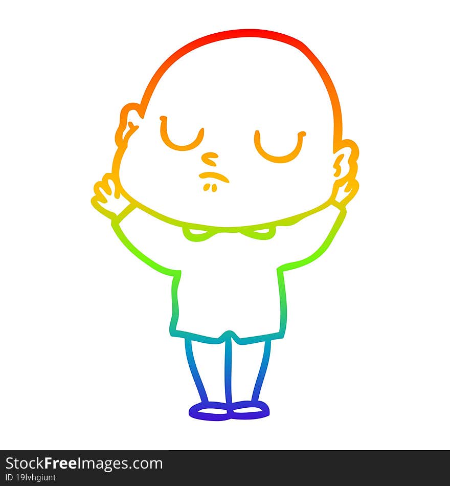 rainbow gradient line drawing of a cartoon bald man