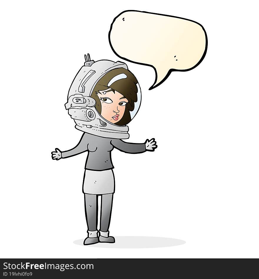 cartoon woman wearing astronaut helmet with speech bubble