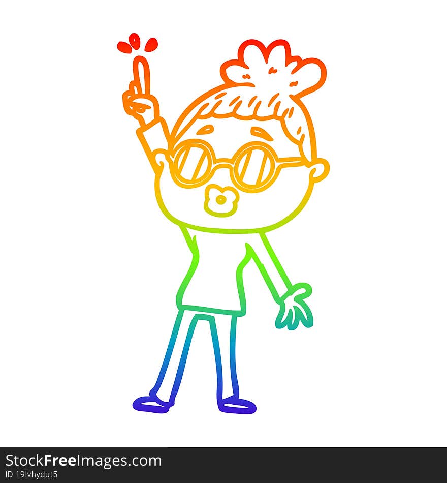 rainbow gradient line drawing cartoon dancing woman wearing spectacles