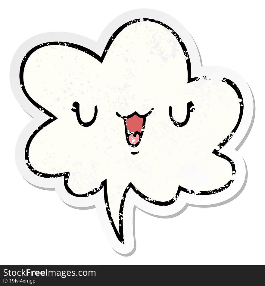 cute happy cartoon face and speech bubble distressed sticker