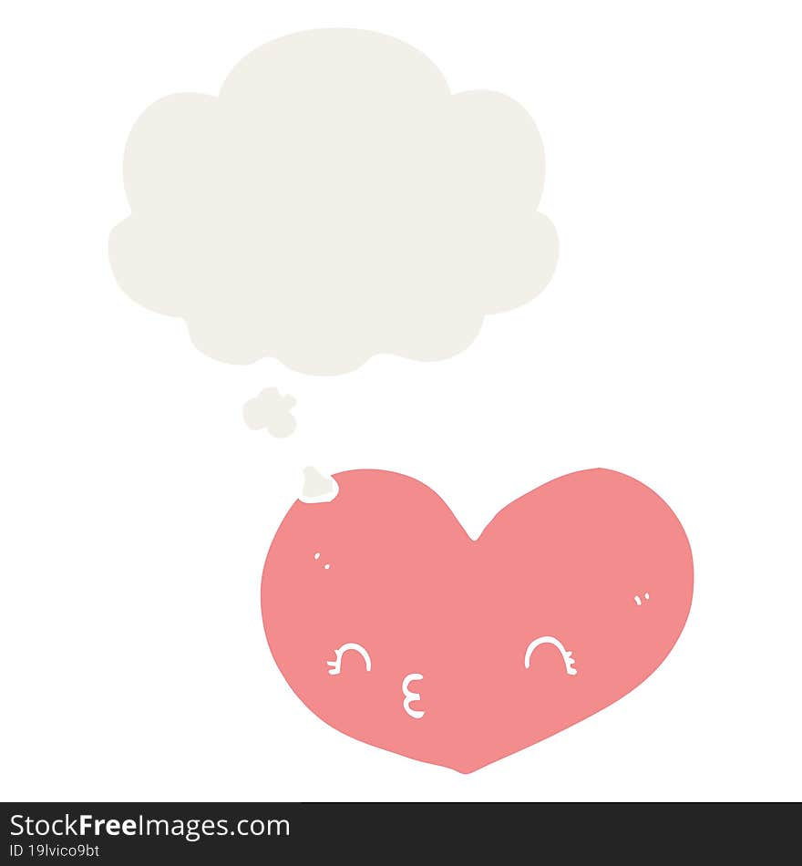 cartoon heart with face and thought bubble in retro style