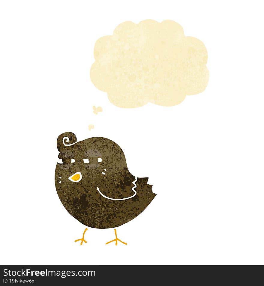 funny cartoon bird with thought bubble