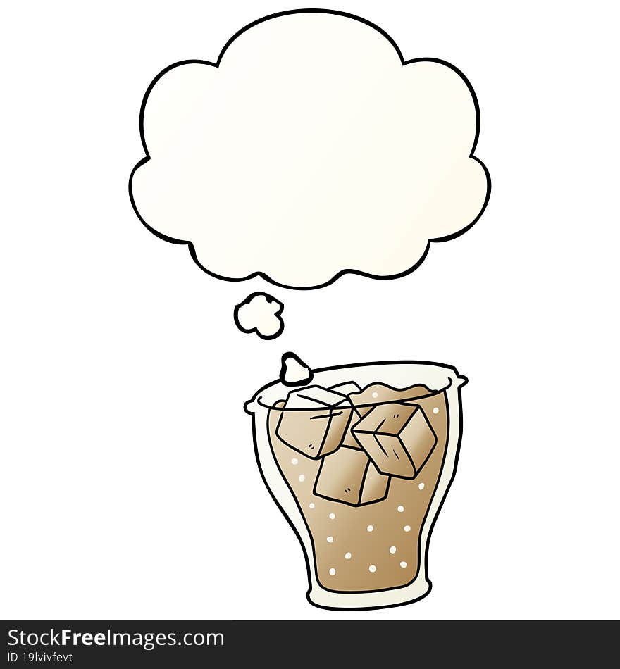 Cartoon Glass Of Cola And Thought Bubble In Smooth Gradient Style