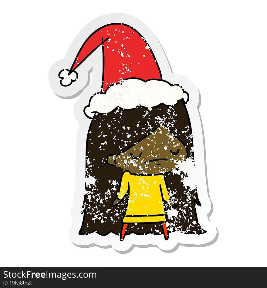 hand drawn christmas distressed sticker cartoon of kawaii girl