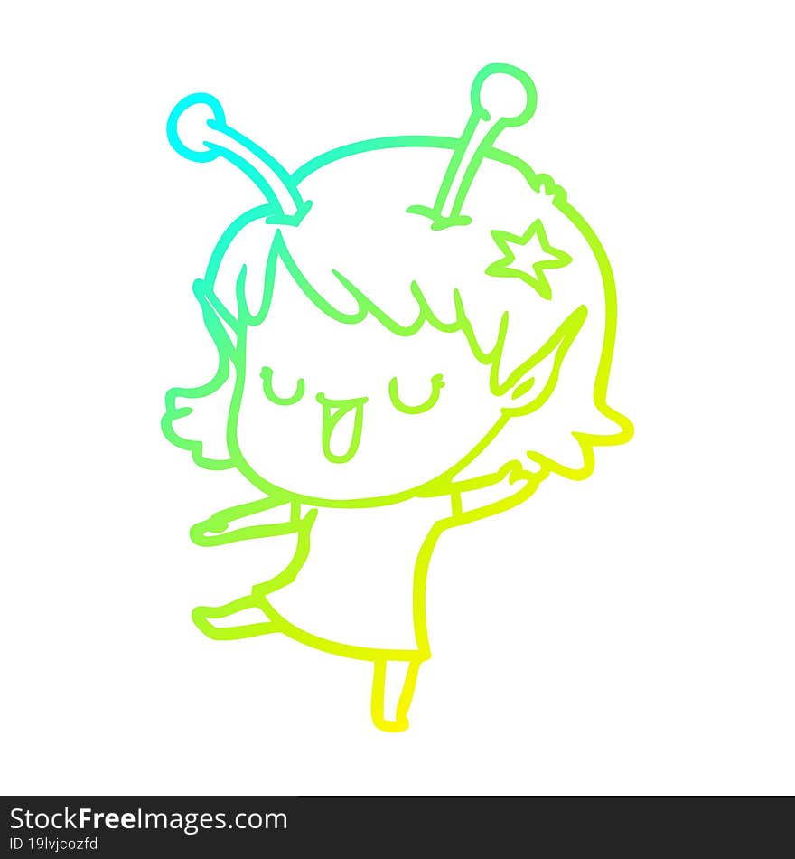 cold gradient line drawing happy alien girl cartoon