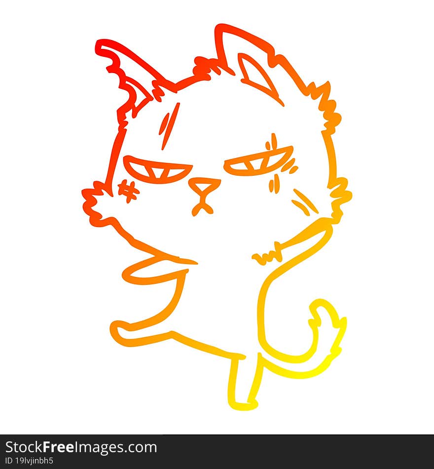 warm gradient line drawing tough cartoon cat