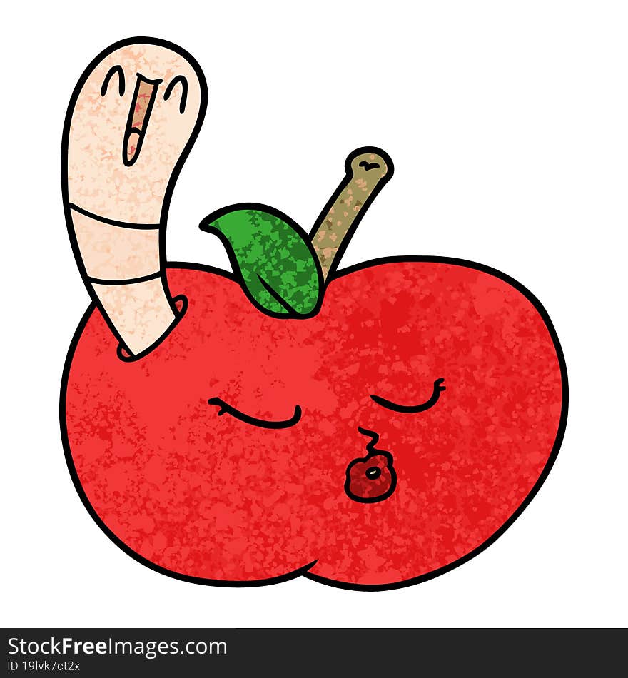 cartoon worm in apple. cartoon worm in apple