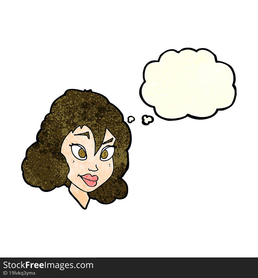 cartoon pretty woman with thought bubble