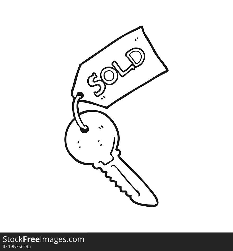 freehand drawn black and white cartoon new house key