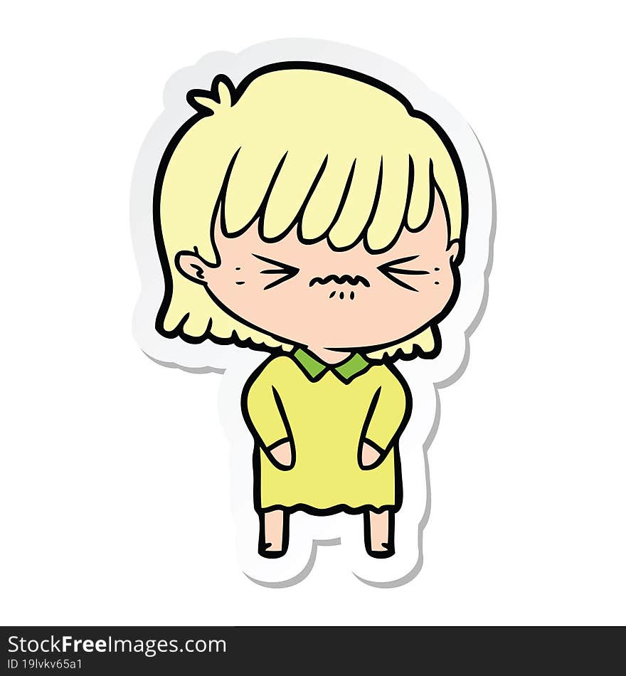 Sticker Of A Annoyed Cartoon Girl