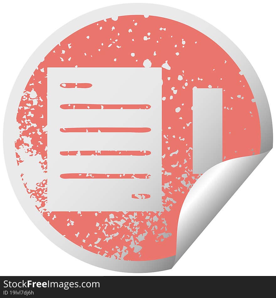 distressed circular peeling sticker symbol pencil and paper