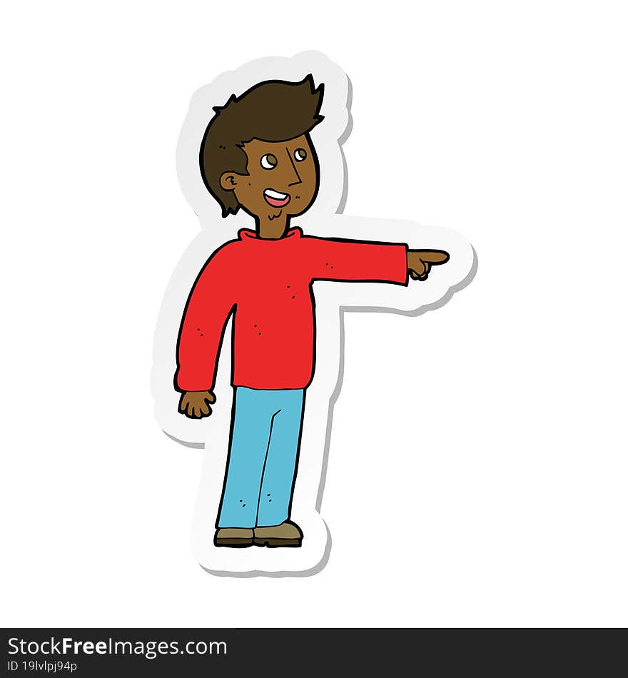 sticker of a cartoon happy man pointing and laughing