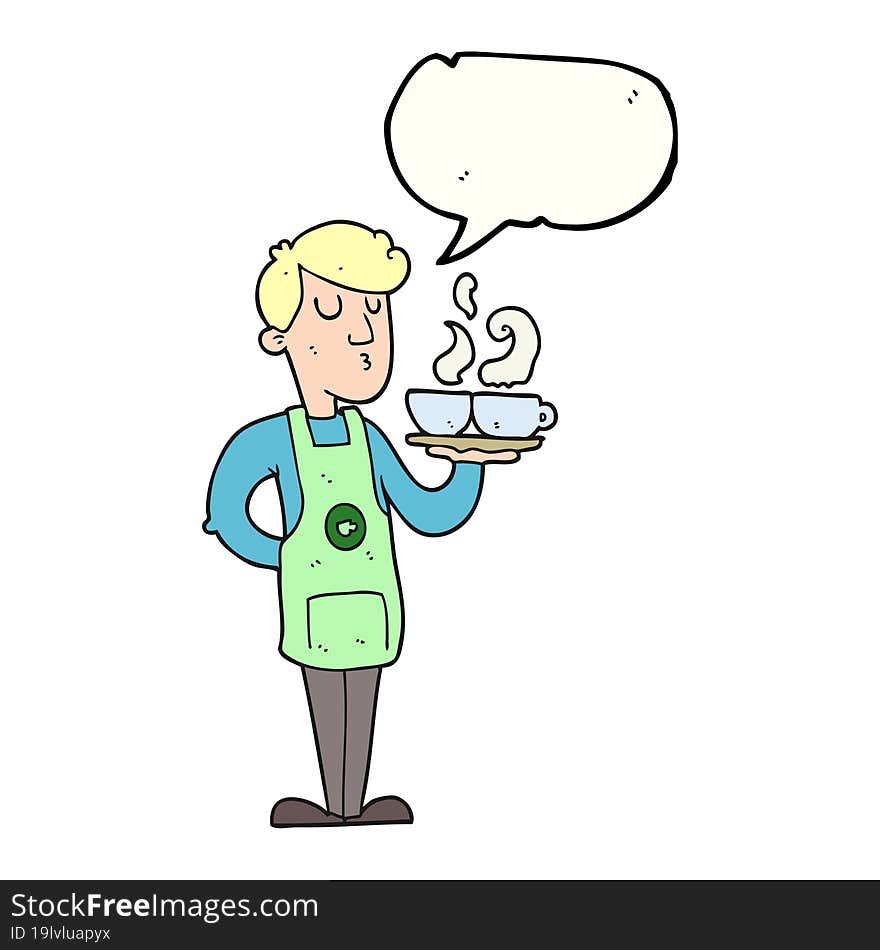 speech bubble cartoon barista serving coffee