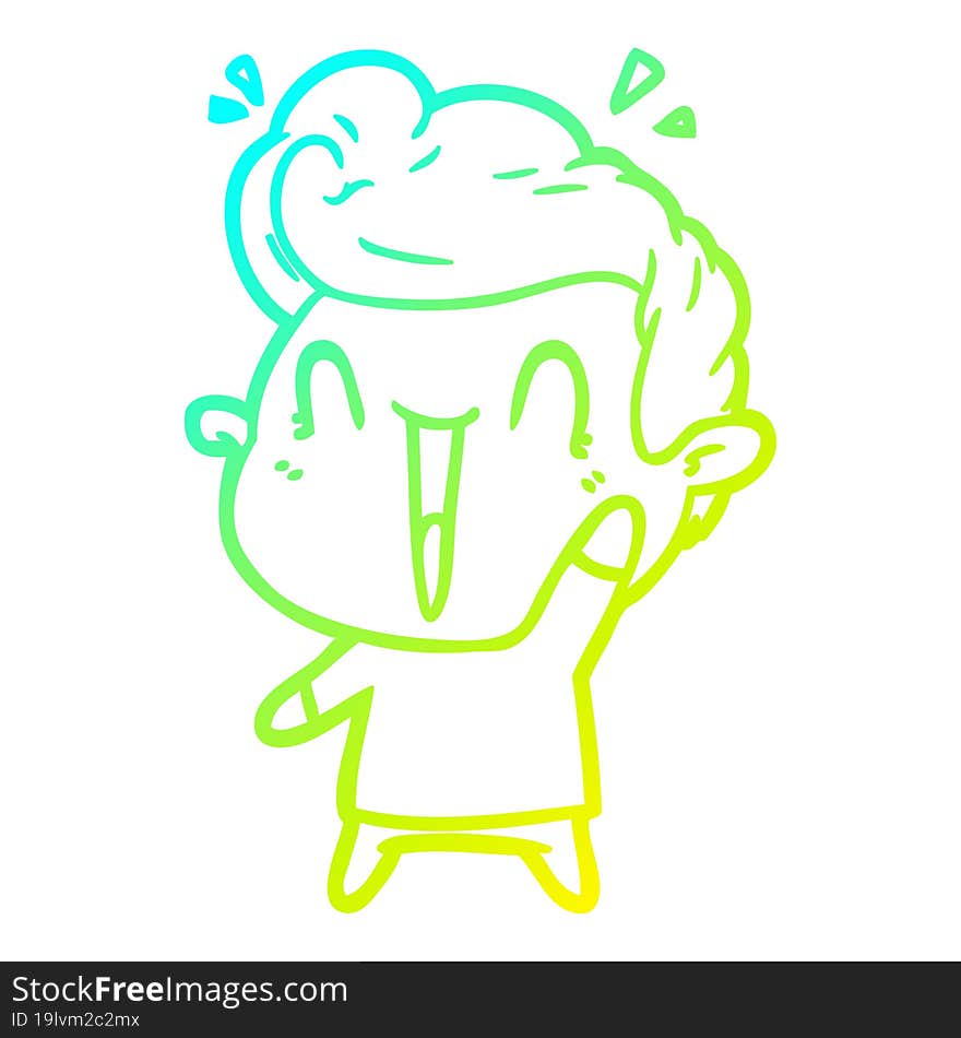 cold gradient line drawing of a cartoon excited man