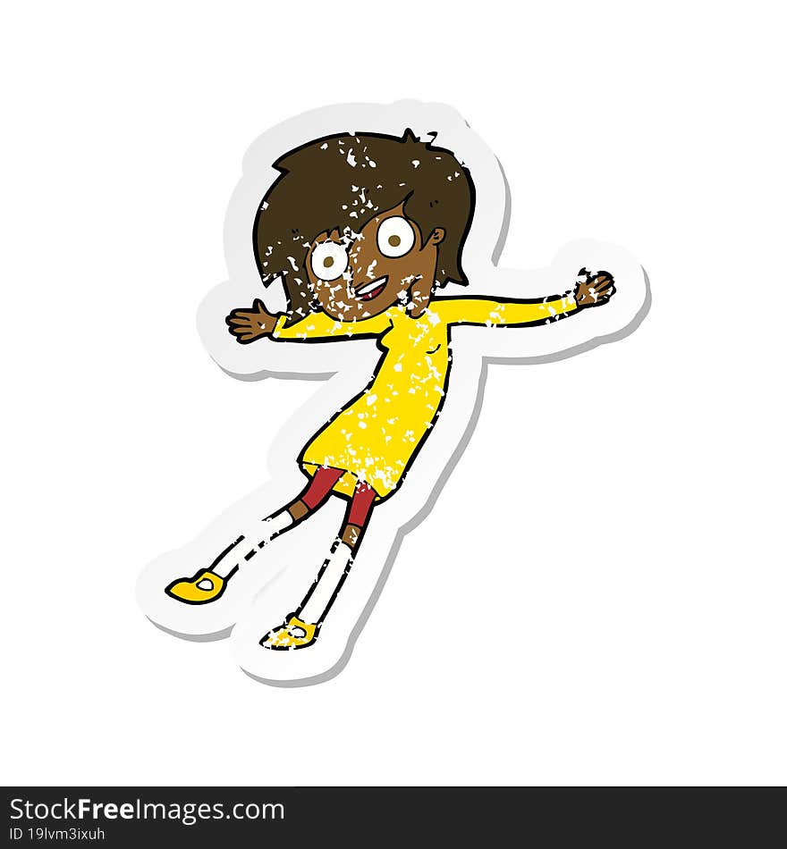 retro distressed sticker of a cartoon crazy excited girl