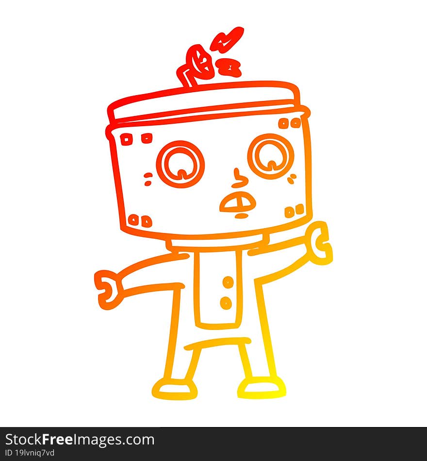 warm gradient line drawing of a cartoon robot