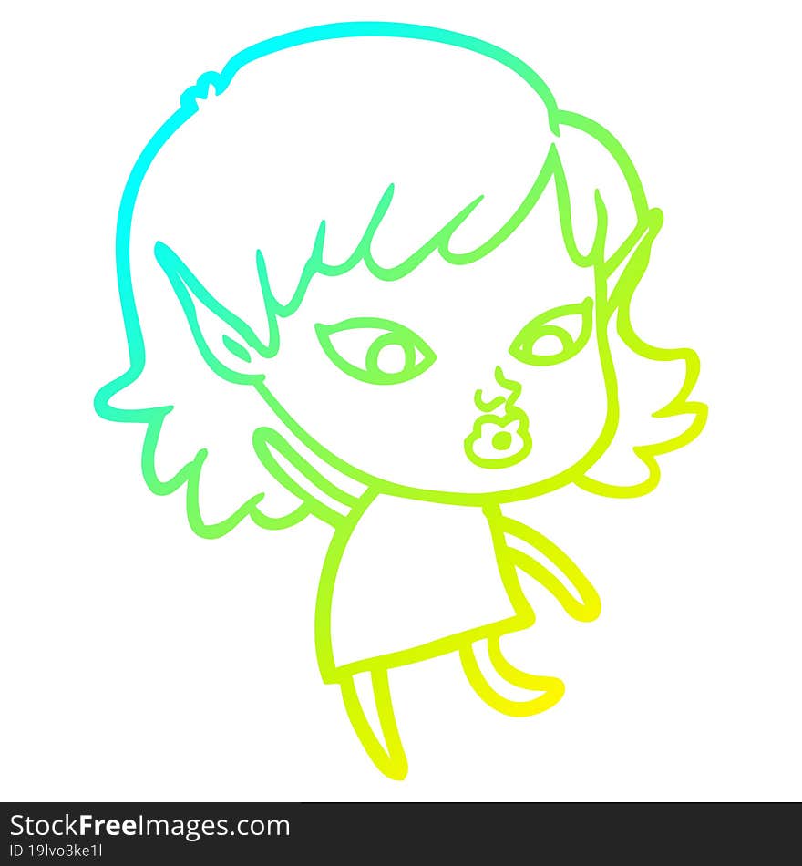 cold gradient line drawing of a pretty cartoon elf girl