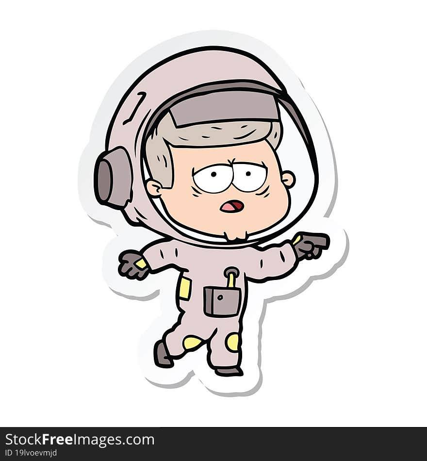 sticker of a cartoon tired astronaut