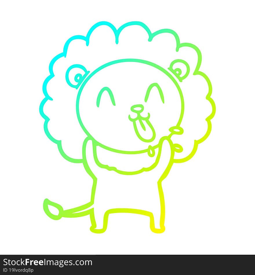 cold gradient line drawing of a happy cartoon lion