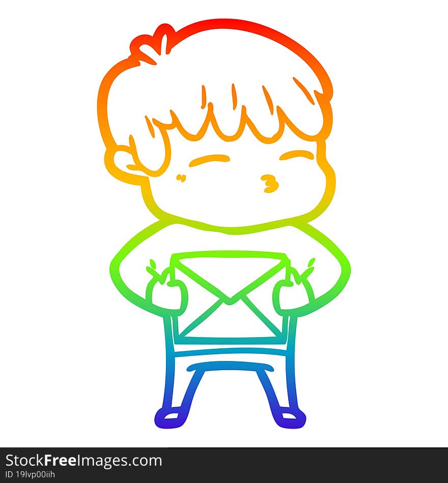 Rainbow Gradient Line Drawing Cartoon Curious Boy