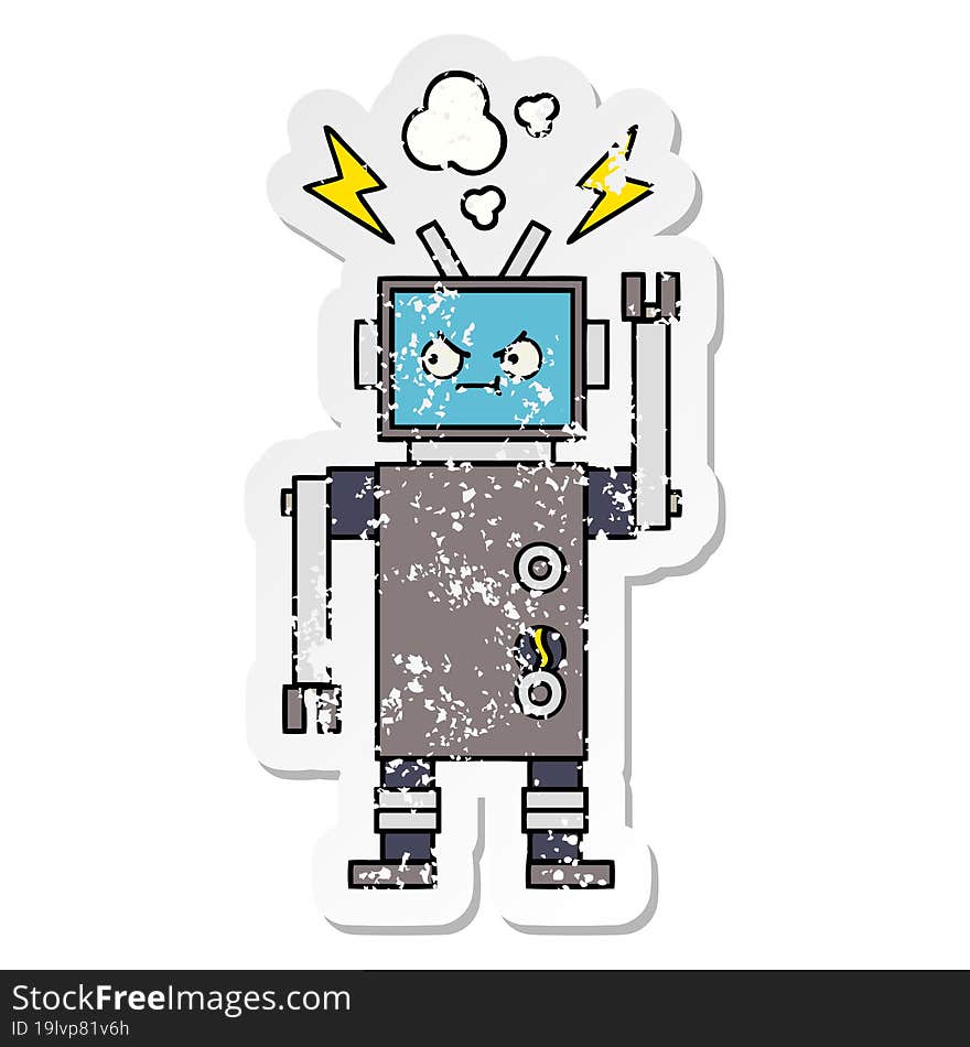 Distressed Sticker Of A Cute Cartoon Robot