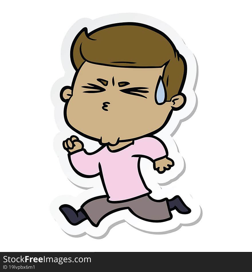 Sticker Of A Cartoon Man Sweating