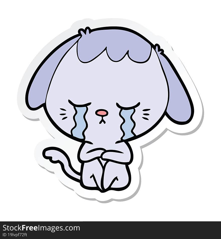 Sticker Of A Cartoon Crying Dog