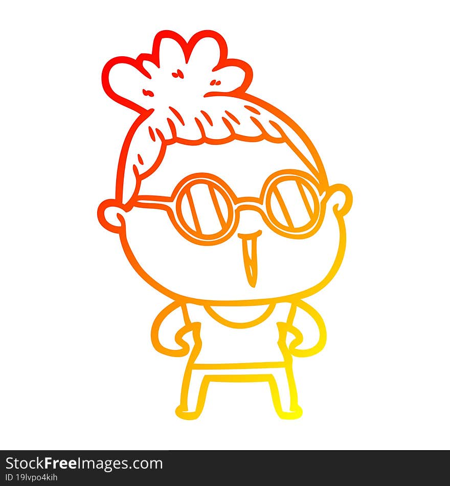 warm gradient line drawing cartoon tough woman wearing spectacles