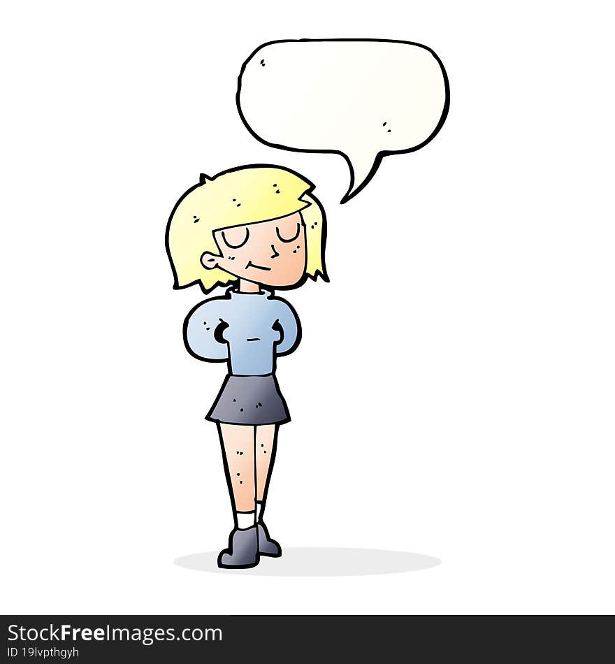 cartoon pleased woman with speech bubble