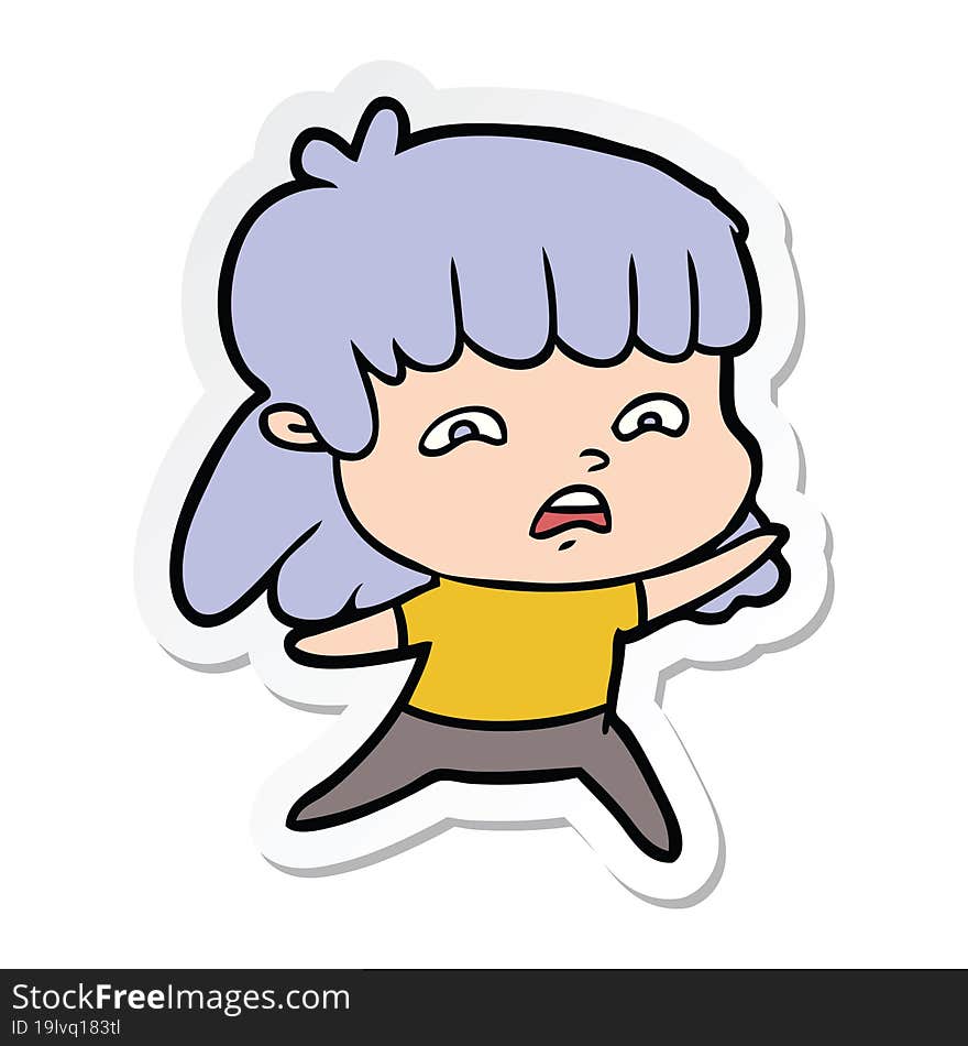 Sticker Of A Cartoon Worried Woman