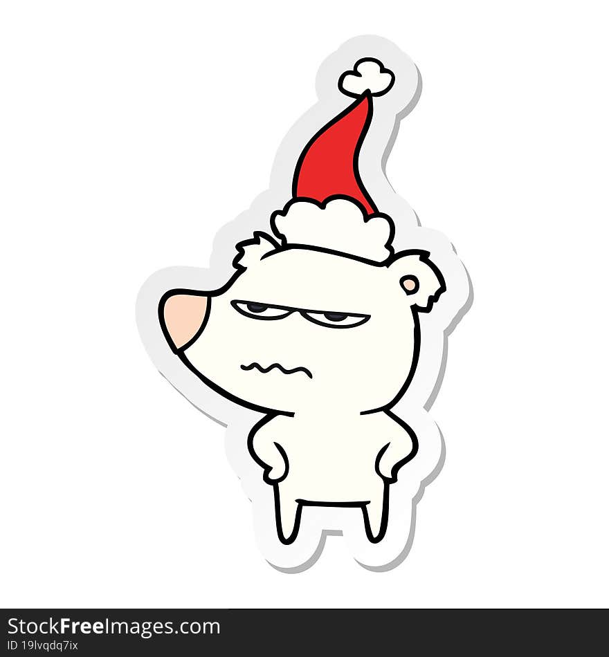 angry bear polar sticker cartoon of a wearing santa hat