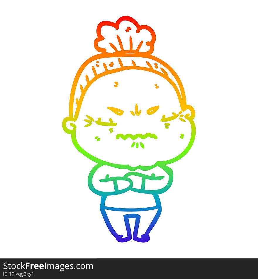 rainbow gradient line drawing cartoon annoyed old lady