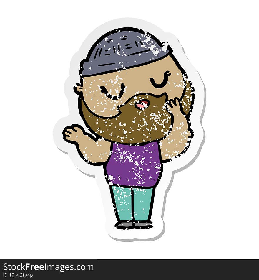 distressed sticker of a cartoon man with beard