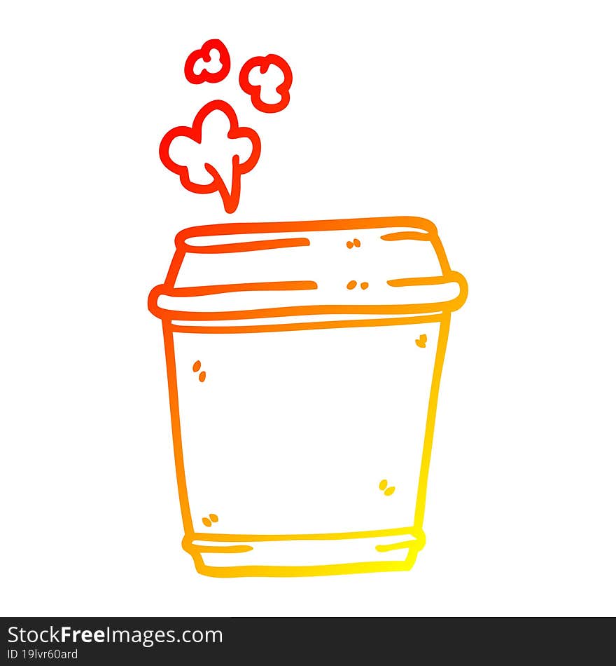 warm gradient line drawing of a cartoon coffee cup